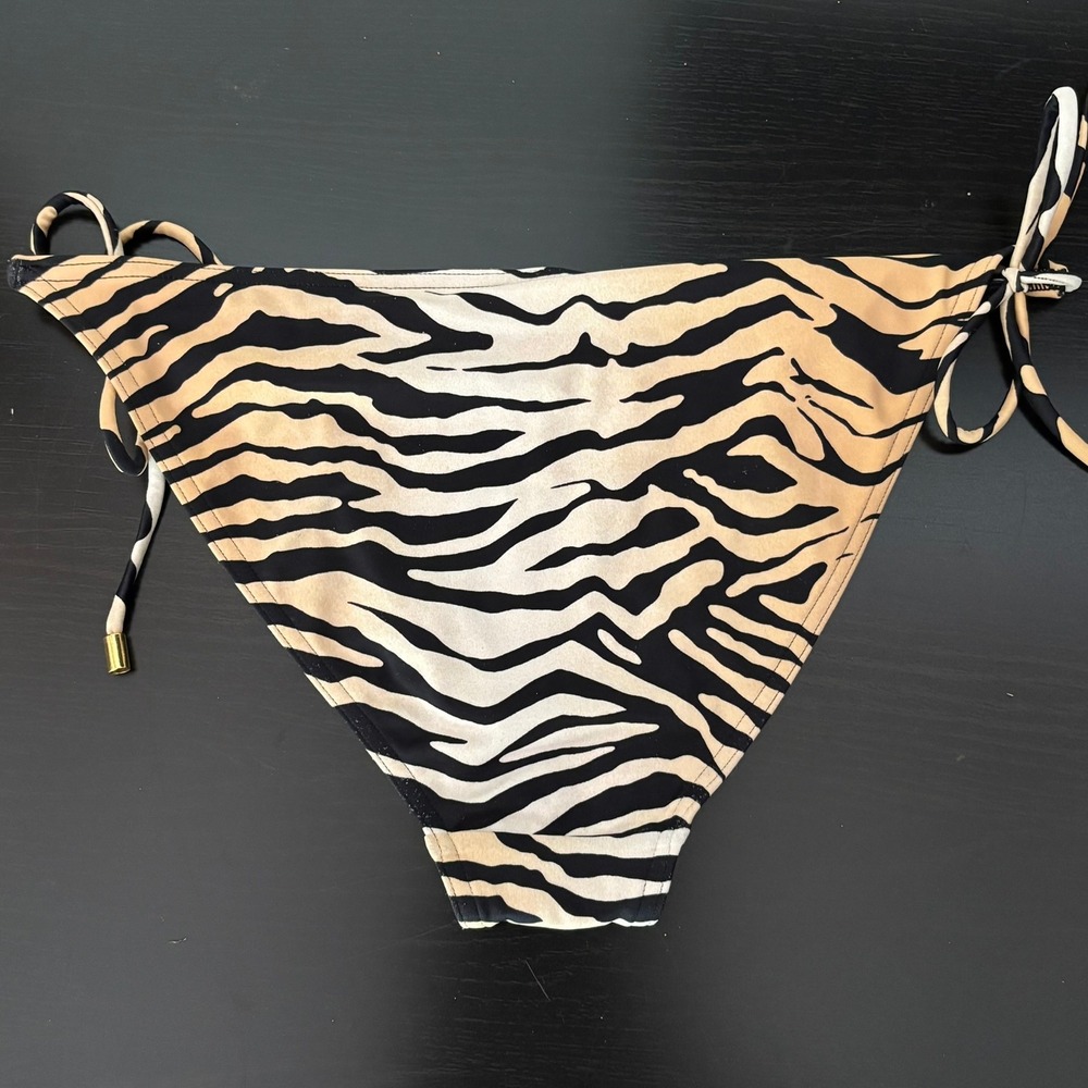 Early 2000s Victorias Secret Zebra Print Lace Bikini Set Triangle Side Tie M Y2K - Picture 12 of 16